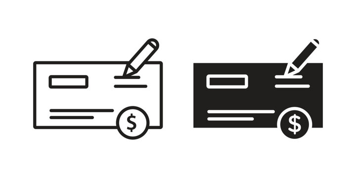 Money check icon with editable stroke and solid design vectors
