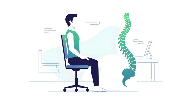 Illustrating the importance of correct sitting posture for optimal spinal alignment, preventing back pain, and promoting ergonomic comfort in the workplace