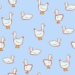 Obraz premium Cute repeating goose pattern on soft blue background for print.