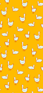 Bright yellow vertical mobile wallpaper featuring cute hand drawn geese.