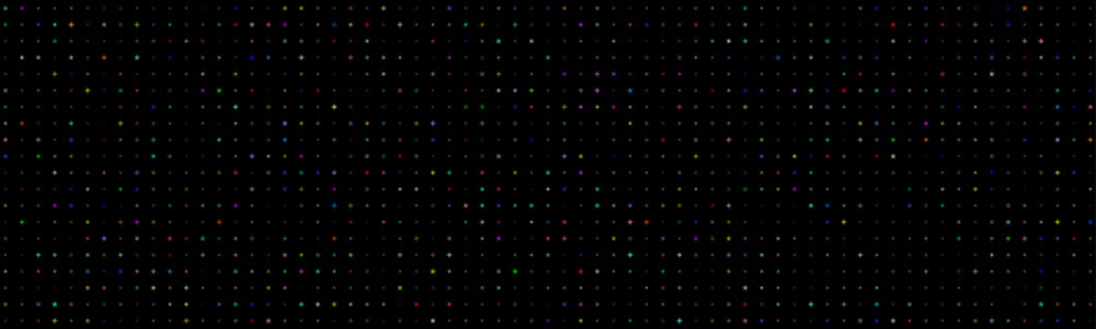 Colorful Starbursts on Black Background Abstract Pattern Geometric Digital Art vector illustration