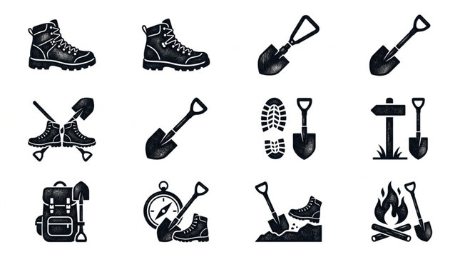 Hiking and Camping Icons Set.