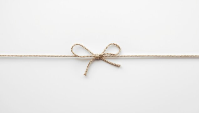 A minimalistic string bow tied carefully placed on a white blank backdrop