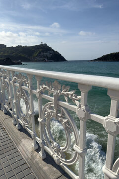 Ornate White Iron Railing Paseo de la Concha Promenade San Sebastian Bay Spain