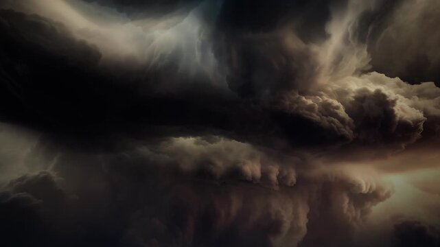 Dark, brooding brown storm clouds roil across a dramatic sky. Perfect for cinematic trailers, climate documentaries, and atmospheric backgrounds.