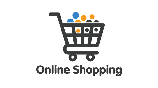 Online Shopping Cart Icon with Colorful Items.