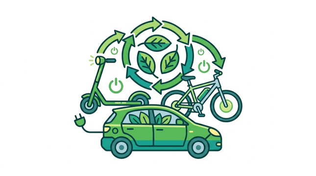 Green Transportation Eco-Friendly Electric Vehicles and Renewable Energy Concept.