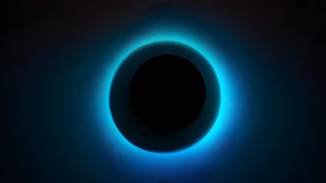 Glowing blue circle with dark center on black background