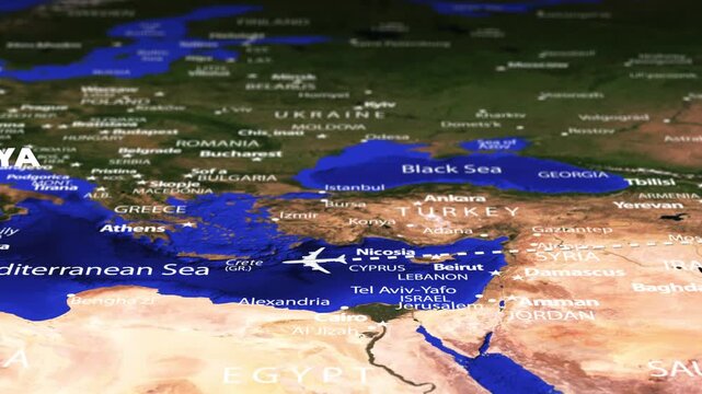 Flight From Ashgabat Turkmenistan to Tripoli LIBYA with flag pins