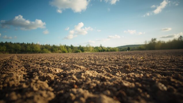 a natural farmland backdrop displaying a freshly plowed crop field in daylight