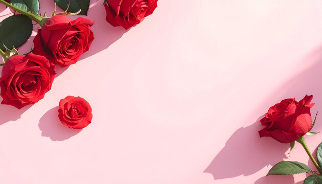 Red roses on pink background