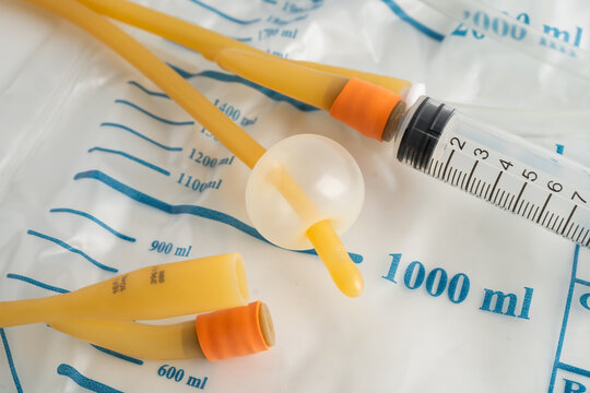 Foley catheter and urine drainage bag collect urine for disability or patient in hospital.