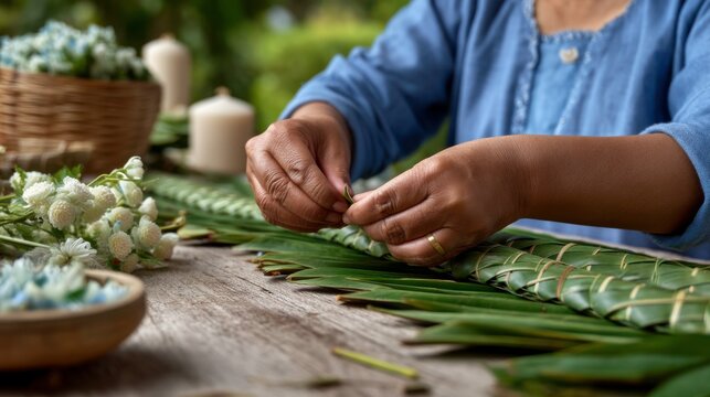 Crafting traditional handicrafts village workshop artisan skills natural setting close-up cultural heritage