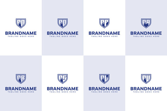 Letters FN FO FP FQ FR FS FT FU Shield Line Logo Set, for NF OF PF QF RF SF TF UF Initials