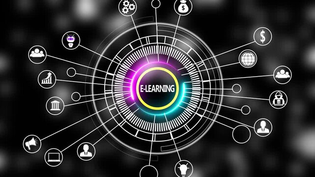 E-learning digital concept with hud interface and network for online education and virtual training technology