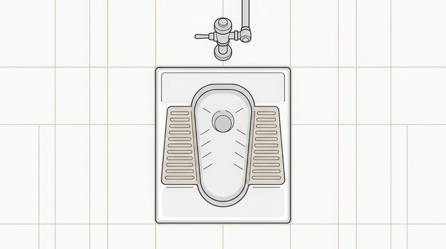 Simple line art vector illustration of a squat toilet from a top-down perspective, depicting basic bathroom fixture.