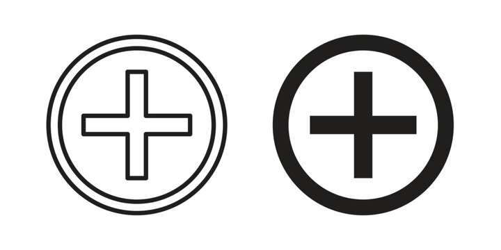 Plus icon with editable stroke and solid design vectors