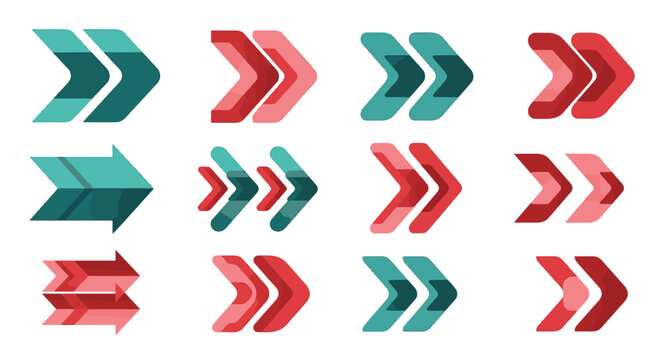 Collection of modern gradient arrow vectors in various directions and styles including straight, curved, and angular pointers for website navigation and infographic design elements.