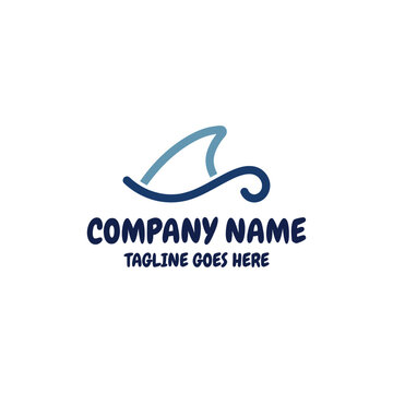 Minimalist Shark Fin Ocean Wave Logo Vector Illustration