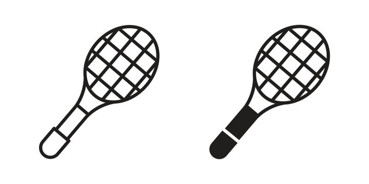 Racquet icon with editable stroke and solid design vectors
