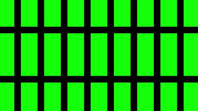Animated prison bars slide down in a full screen wipe transition. Chroma key for easy video editing.