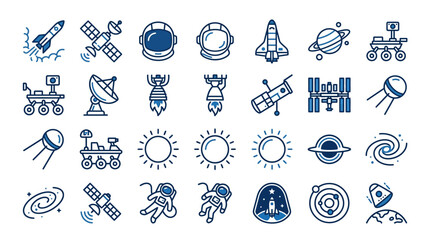 Space icons with various celestial objects. © paman
