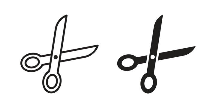 Scissors icon with editable stroke and solid design vectors
