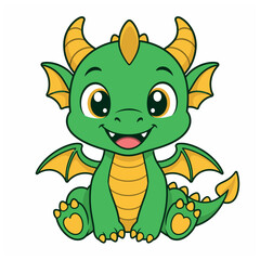 Obraz premium Cute Green Cartoon Dragon Sitting.