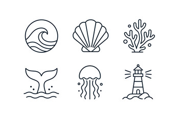 Oceanic Line Drawings Sea Icons. © Lakon