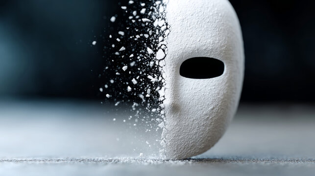 Shattering dual mask with dramatic fragmentation and copy space for creative design
