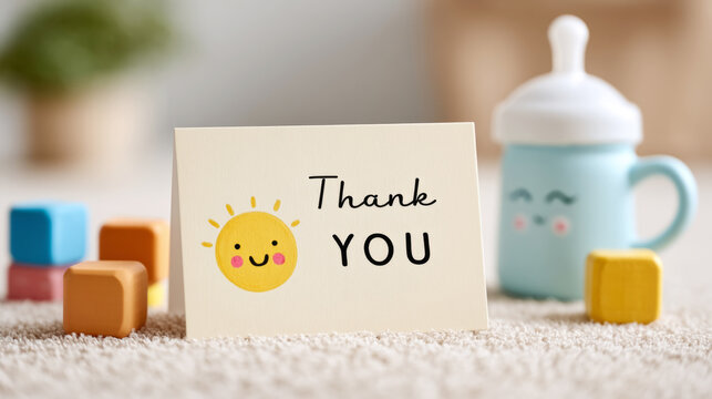 Thank you card for babysitting with playful and cheerful emotion for childcare appreciation