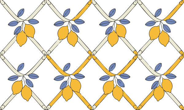 Minimal flat vector citrus fruit ribbon seamless repeat pattern.