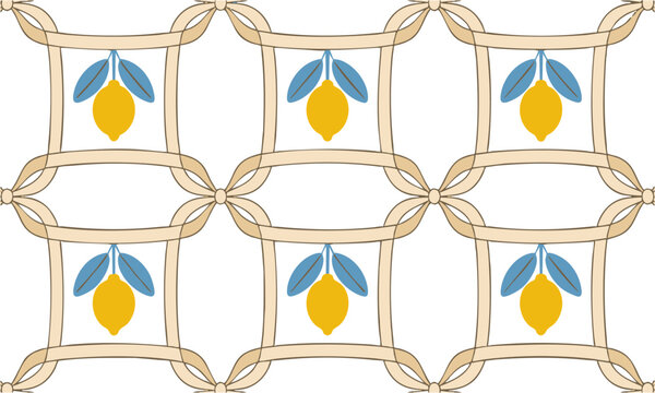 Elegant botanical lemon ribbon seamless textile surface pattern.