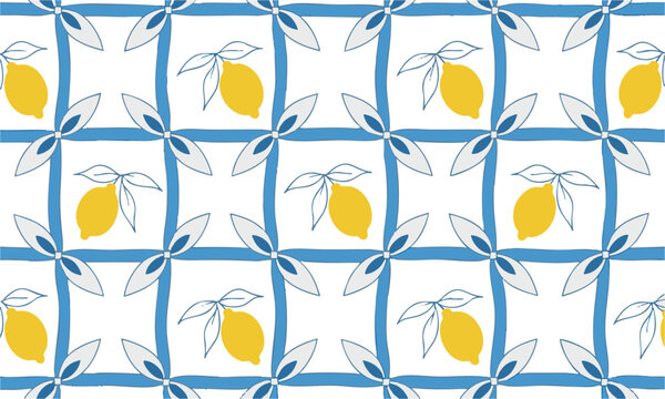Decorative Mediterranean lemon tile seamless vector wallpaper.