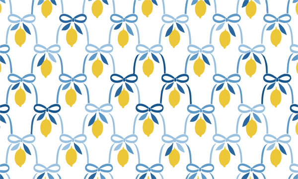 Luxury citrus ribbon seamless wallpaper vector pattern design.