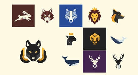 Fototapeta premium Modern Animal Icons Collection: Wild and Domesticated Creatures