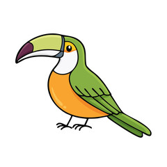 Fototapeta premium Vibrant cartoon toucan bird with large colorful beak and green plumage illustration