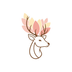 Fototapeta premium Elegant Deer Head with Floral Antlers Minimalist Line Art.