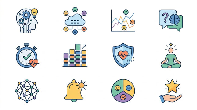 Collection of Icons Representing Business Concepts and Technology.