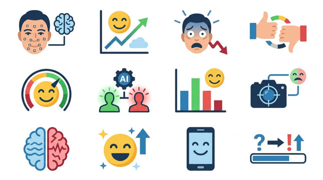 Collection of Icons Representing Emotions and Data Analysis.