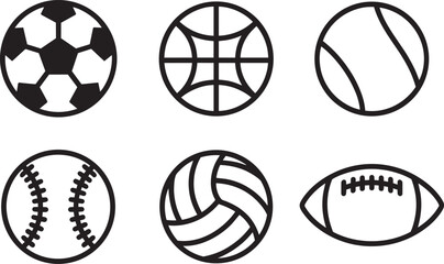 Sports balls icons set with soccer, baseball, tennis, basketball, volleyball and football © Nur