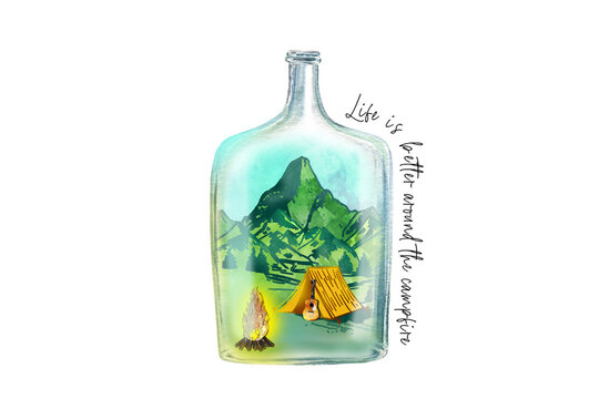  Life is Better Around the Campfire Scene in a Bottle Sublimation Design