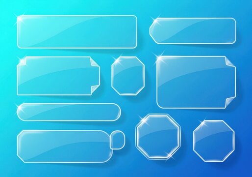 Set of glassmorphism ui elements and buttons on blue background