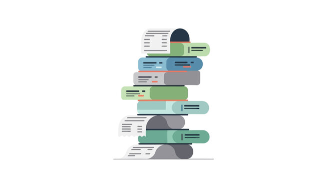 Flat Vector Illustration of a Stack of Office Files, Receipts, and Financial Documents for Business Accounting and Organization