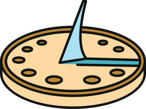 Sundial showing time with shadow and gnomon on circular surface