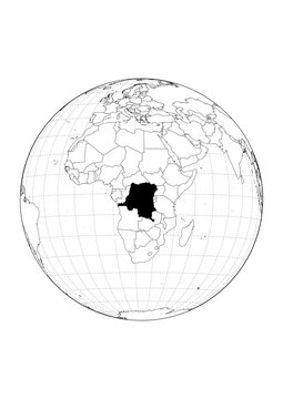 DRC Highlighted Orthographic Globe Map 1Bit Monochrome Vector Background A4 Printable Stencil Graphic