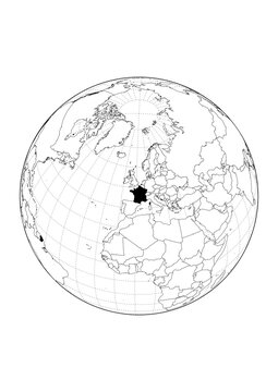 France Highlighted Orthographic Globe Map 1Bit Monochrome Vector Background A4 Printable Stencil Graphic