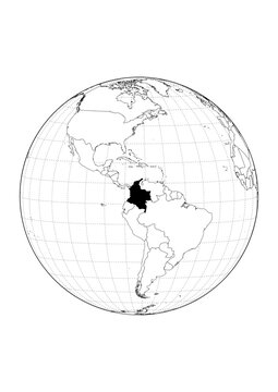 Colombia Highlighted Orthographic Globe Map 1Bit Monochrome Vector Background A4 Printable Stencil Graphic