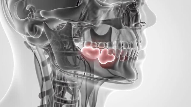 Medical visualization of tooth pain and inflamed gums in human jaw