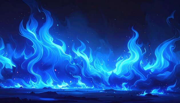 Fiamme Blu Astratte Dinamiche e Vibranti che Illuminano un Paesaggio Etereo Scuro